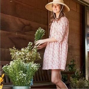 Tuckernuck Vermillion Ditsy Royal Shirt Dress Red White Floral Size SMALL